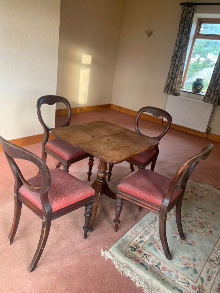 Antique Wooden Dining Table and Four Chairs – Fair Condition