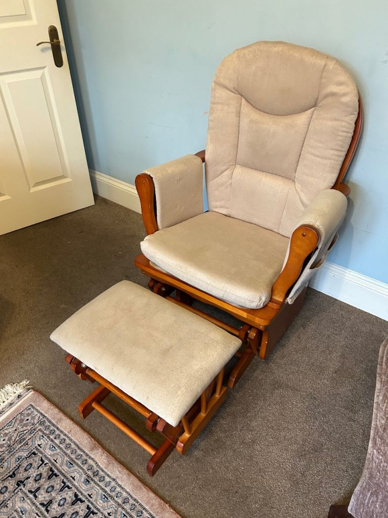 Cream Leatherette Rocking Chair and Rooking Stool J097