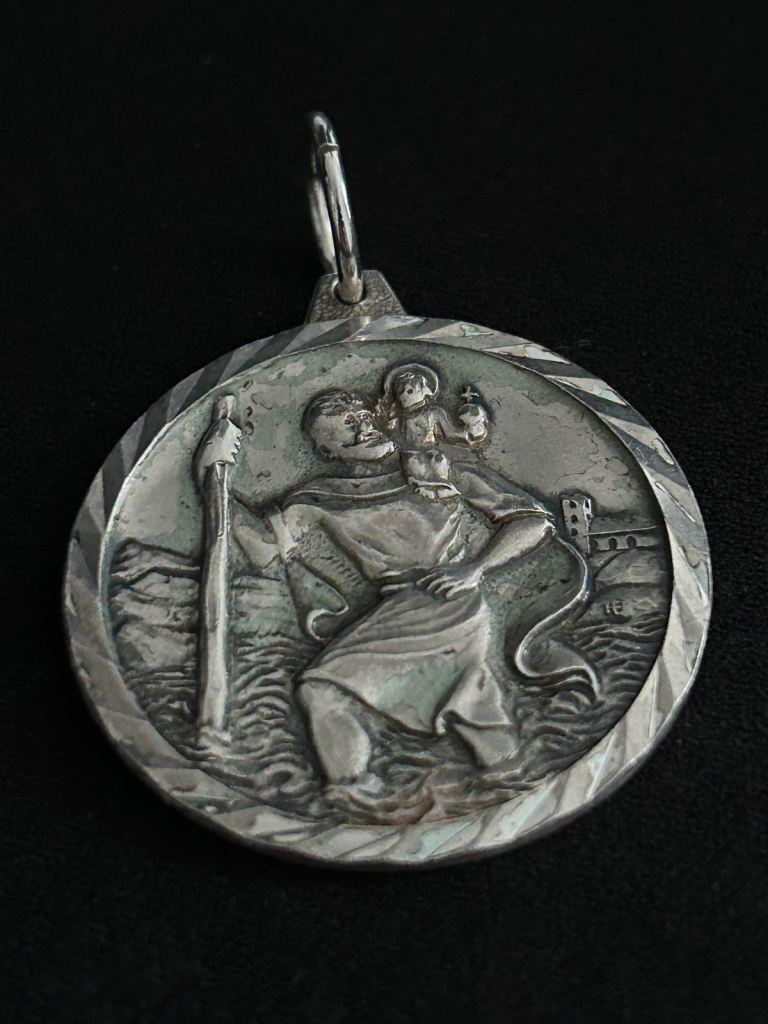 Large Heavy St Christopher Pendant 925 Sterling Solid Silver 2" Inch (5cm) 17.2g