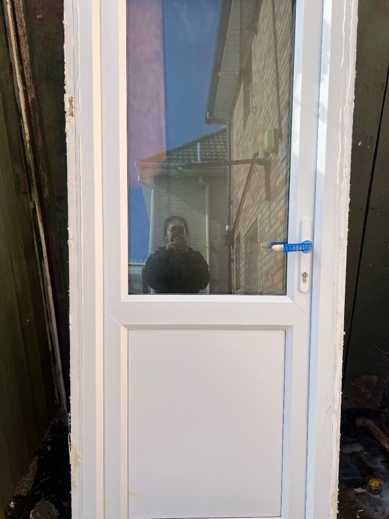 White PVC Half Glazed External Back Door - As Good As New
