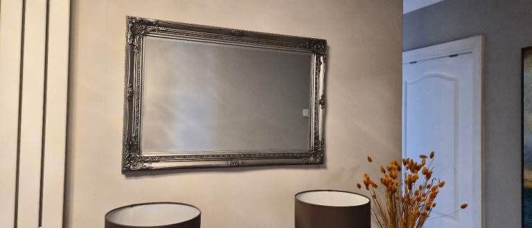 Elegant French Vintage Rococo Wall Mirror – Antique Silver