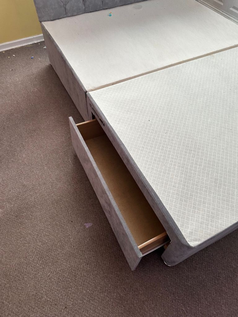 Grey Double Bed Frame with Headboard and Storage Drawers