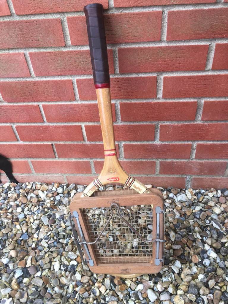 Vintage Wooden Dunlop Tennis Racket With Head Clamp Frame Press.