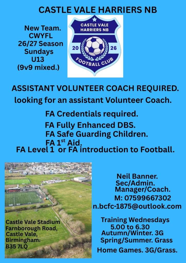 Assistant Youth Volunteer Coach Wanted.  u13s