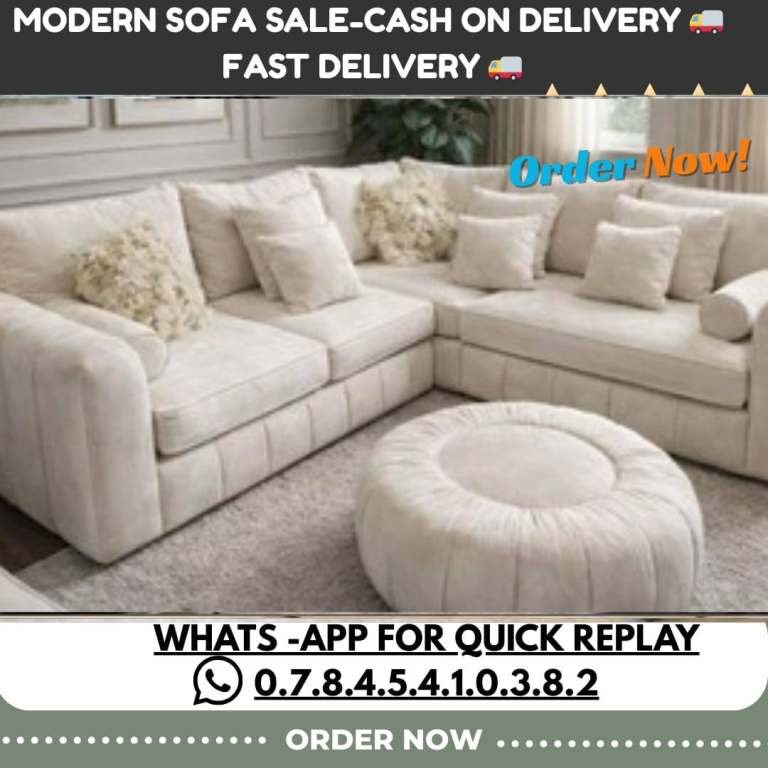 Cream Modern Corner Sofa with Matching Round Ottoman