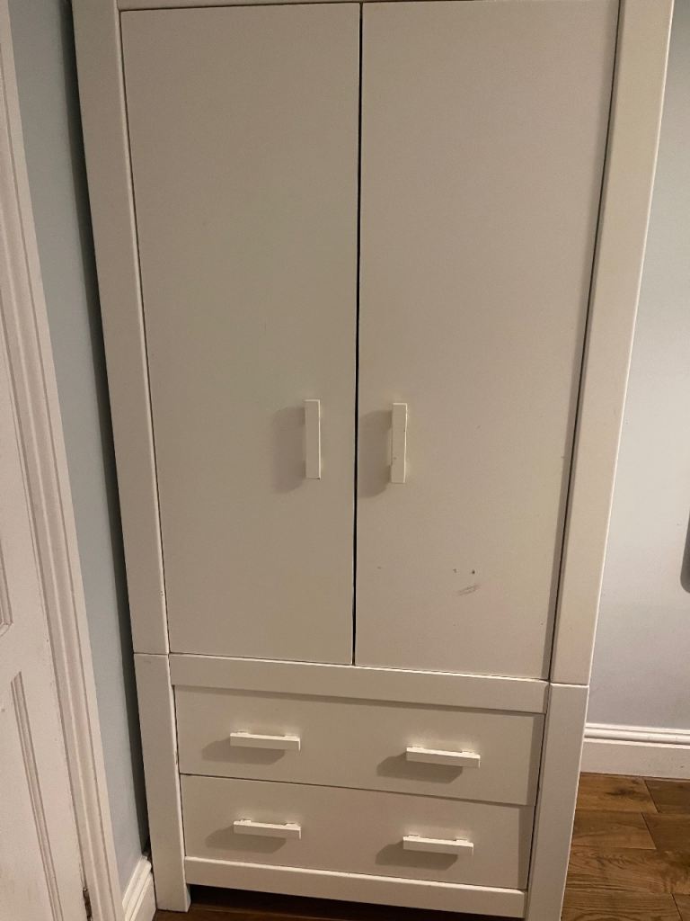 White Nursery Wardrobe & Chest of Drawers Set – Good Condition