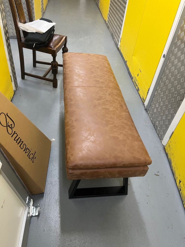 Brown Leather Look Bench Stool – Good Condition