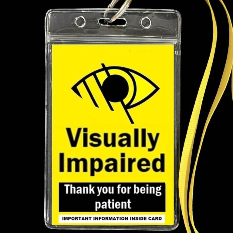 Visually Impaired ID Card & Lanyard – New, Yellow. Price includes Royal Mail 2nd class postage.