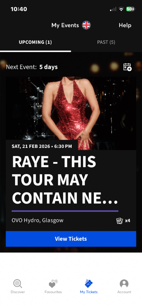 ******NOW SOLD ******RAYE 2 x seated tickets  Glasgow