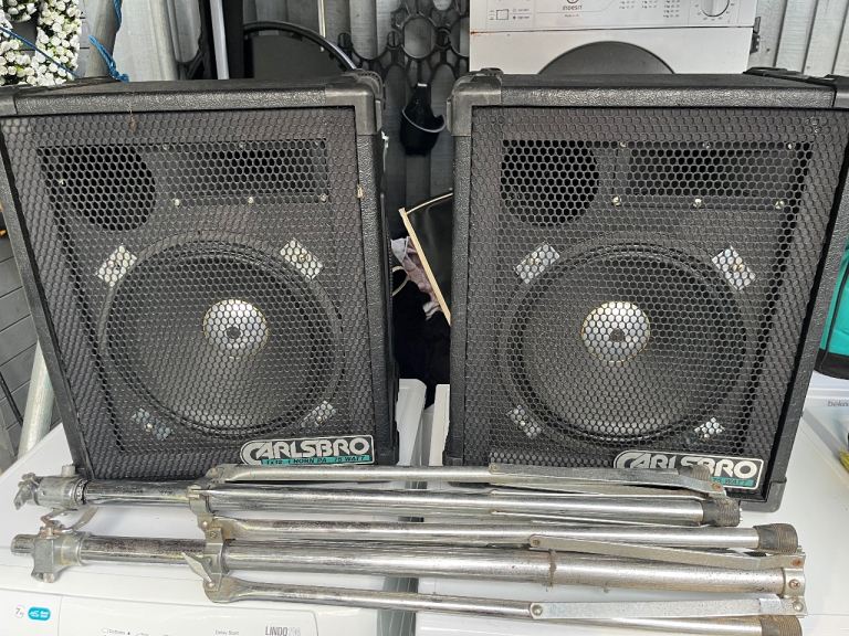 Carlsbro Thorn PA Speakers 75W with Stands & Covers