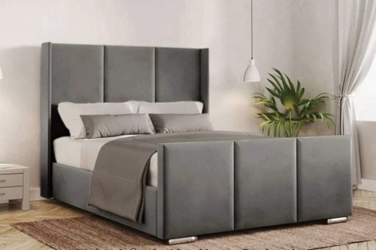 Stylish Grey Fabric Double Bed Frame – Brand New