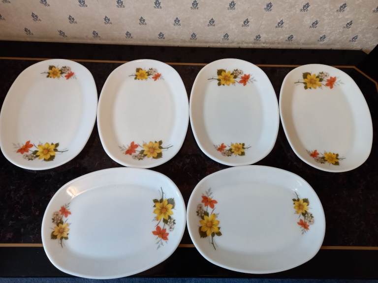 Vintage Retro Jaj, Pyrex, Autumn Glory Stake Plates. Set of 6