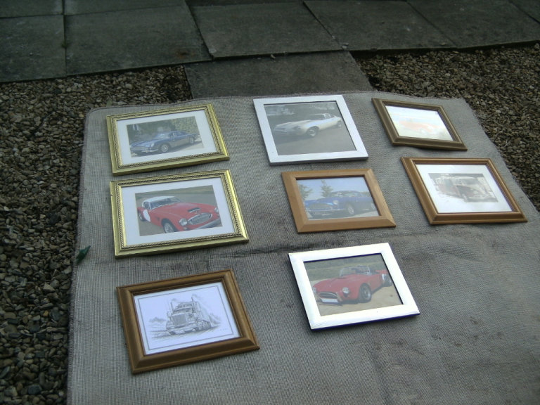 LOADS FRAMED CAR PICTURES , ALL PROPER FRAMES,GLASS FRONTS , STUNNING PICTURES, ALL £5 EACH