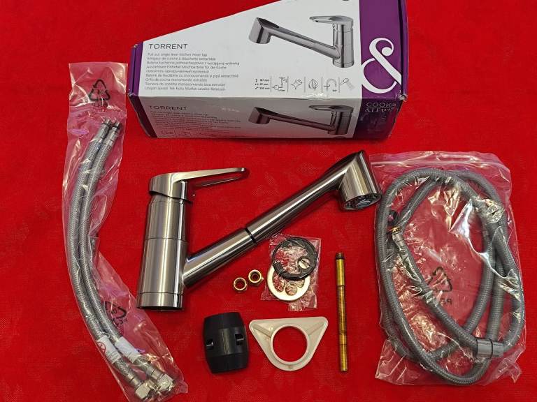 COOKE & LEWIS TORRENT PULL OUT SINGLE LEVER KITCHEN MIXER TAP BRUSHED NICKEL EFFECT