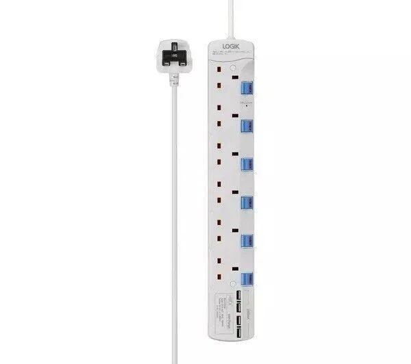 LOGIK 6-Socket Extension Lead with USB - 2 meter (New in Box)