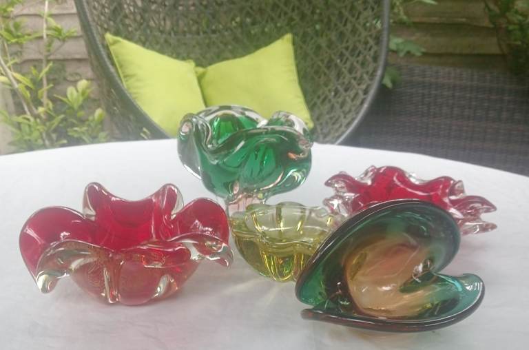 Murano & Czech Hospodka vintage glass bowls dish ashtray retro glass Italian glass Venice