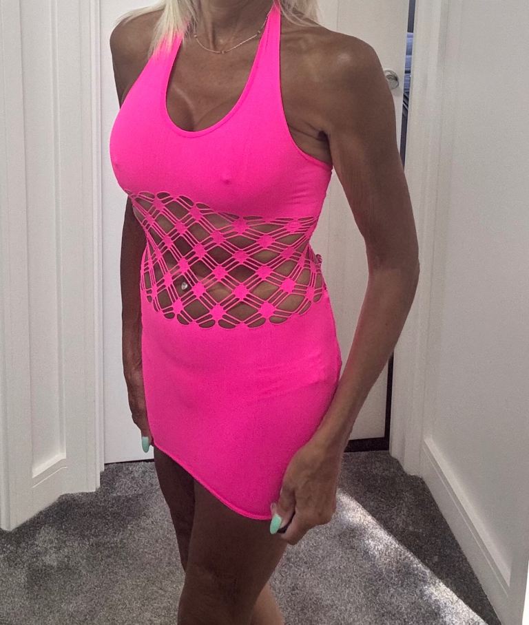 Women’s Hot Pink Dress Cut Out Halterneck Stretch Midi Beach Lingerie Stretch Dress  - One Size