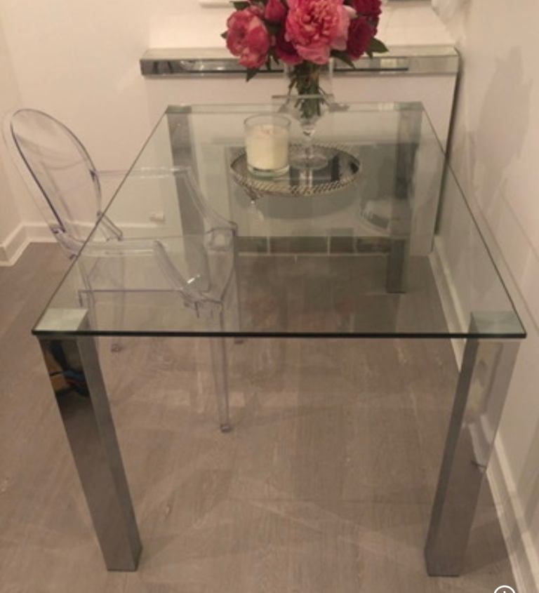 Glass table chrome legs 