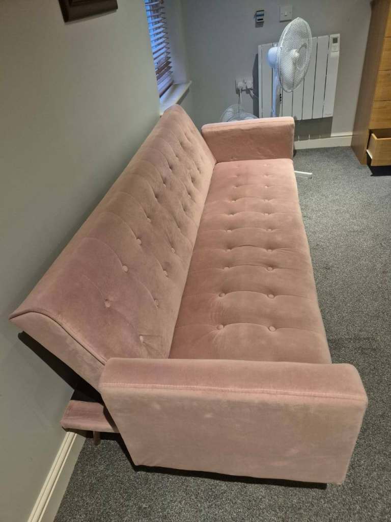 Pink Velvet Sofa Bed - Good Condition