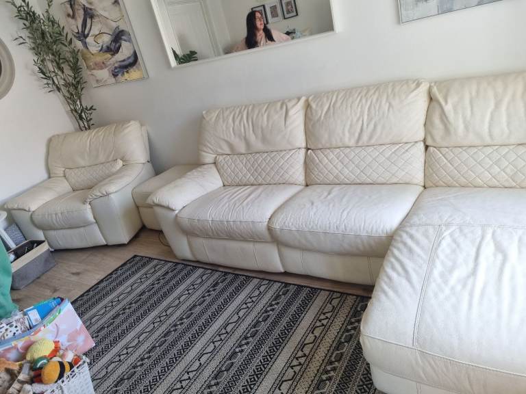 Reall lether corner sofa L shape with foot stool 