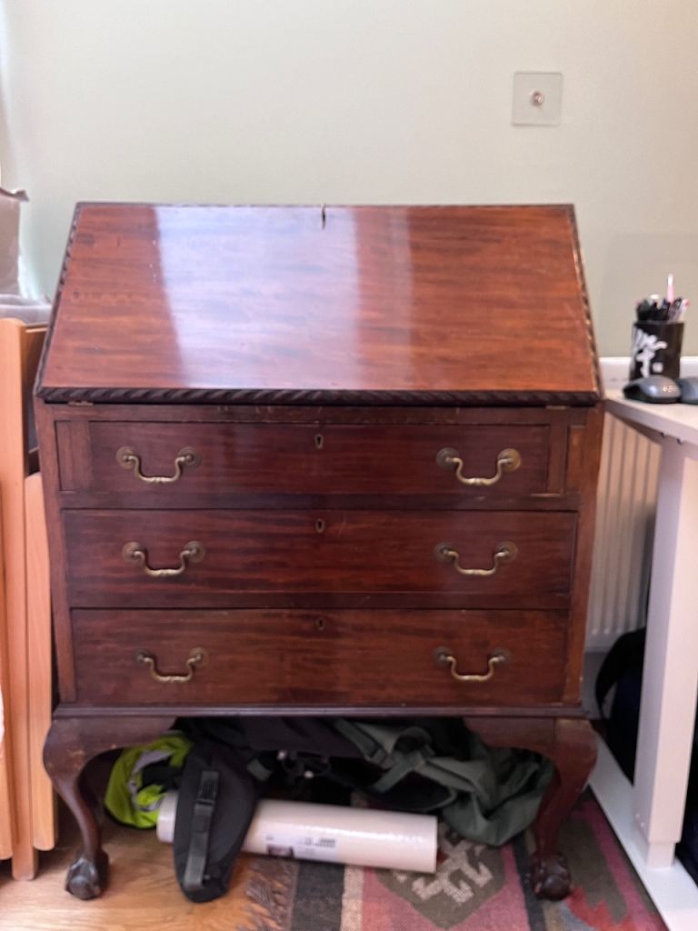Vintage Wooden Bureau Desk with Drawers
