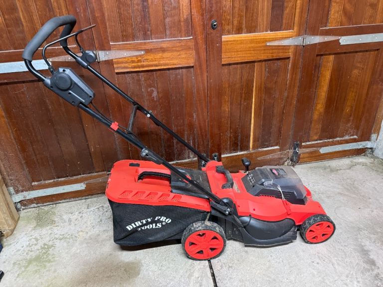 Dirty Pro Tools Electric Lawn Mower - Red, with Charger and Batteries