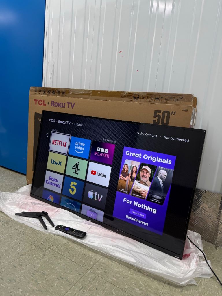 Like new TCL 50” Smart TV 4K UHD HDR — Roku Built-In — Boxed