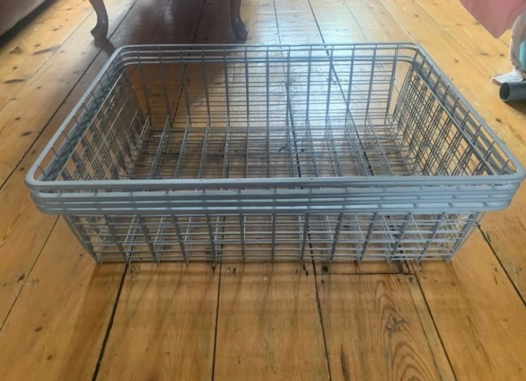3 large Grey /silver metal wire storage trays/baskets with open grid sides and base