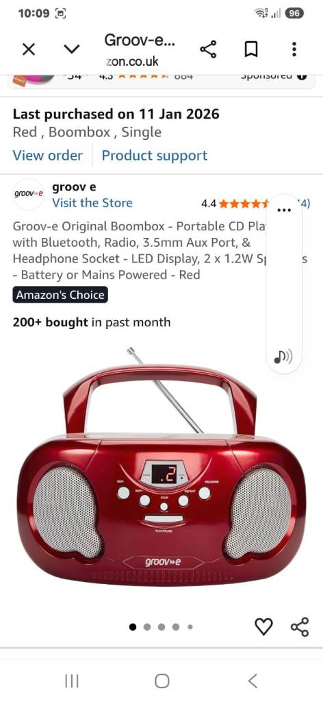 Groov-e Original Boombox - Portable CD Player with Bluetooth
