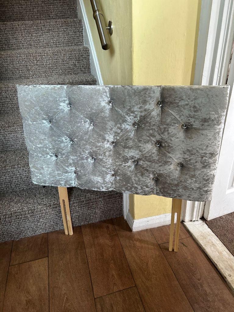 Crushed Velvet Grey Headboard with Diamante Buttons