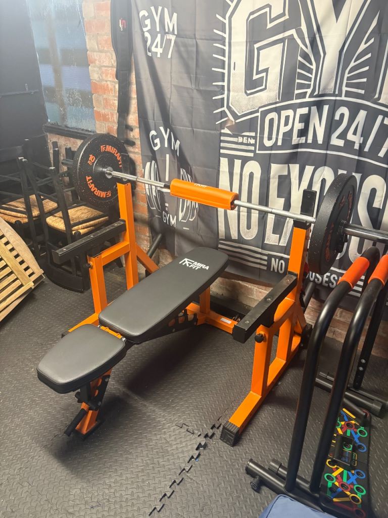 Mirafit Weight Bench and Barbell Set with Weight Plates