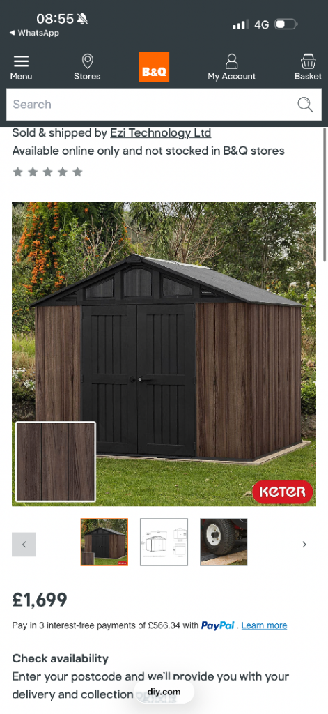Brand new rose 10X8 wood shed with minor crack on door