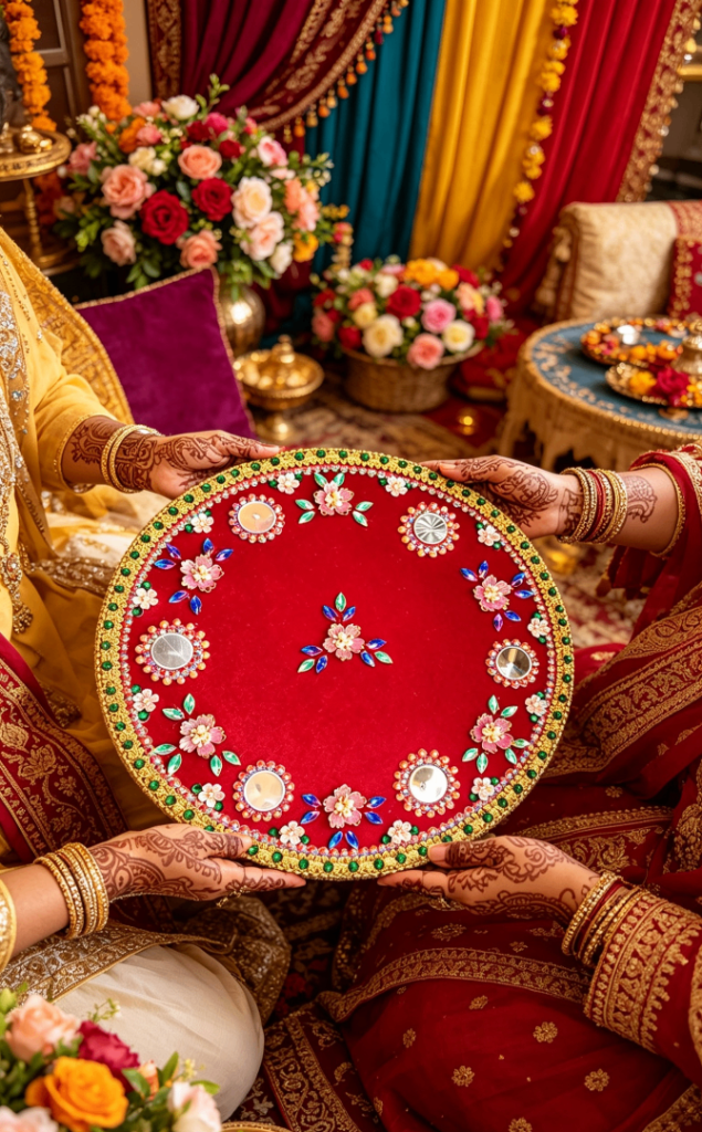 Red velvet mehndi plate