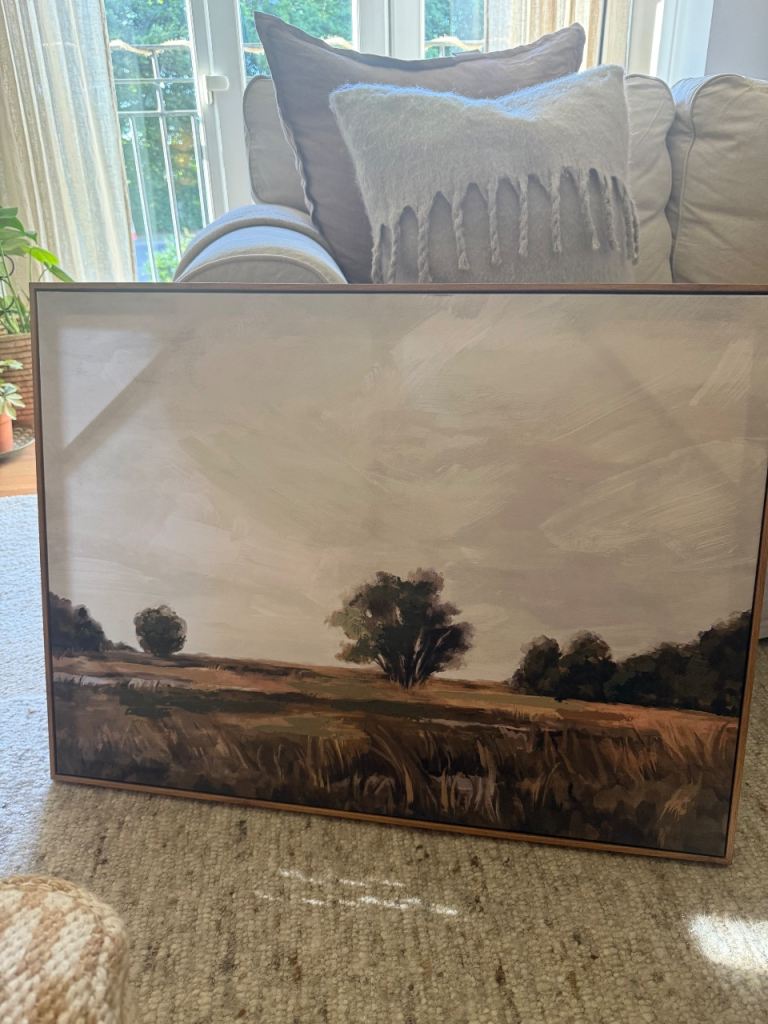 Large Framed Landscape Painting – Earth Tones, Good Condition