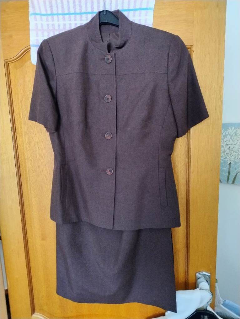 Women's Brown Short Sleeve Suit - Jacket and Skirt