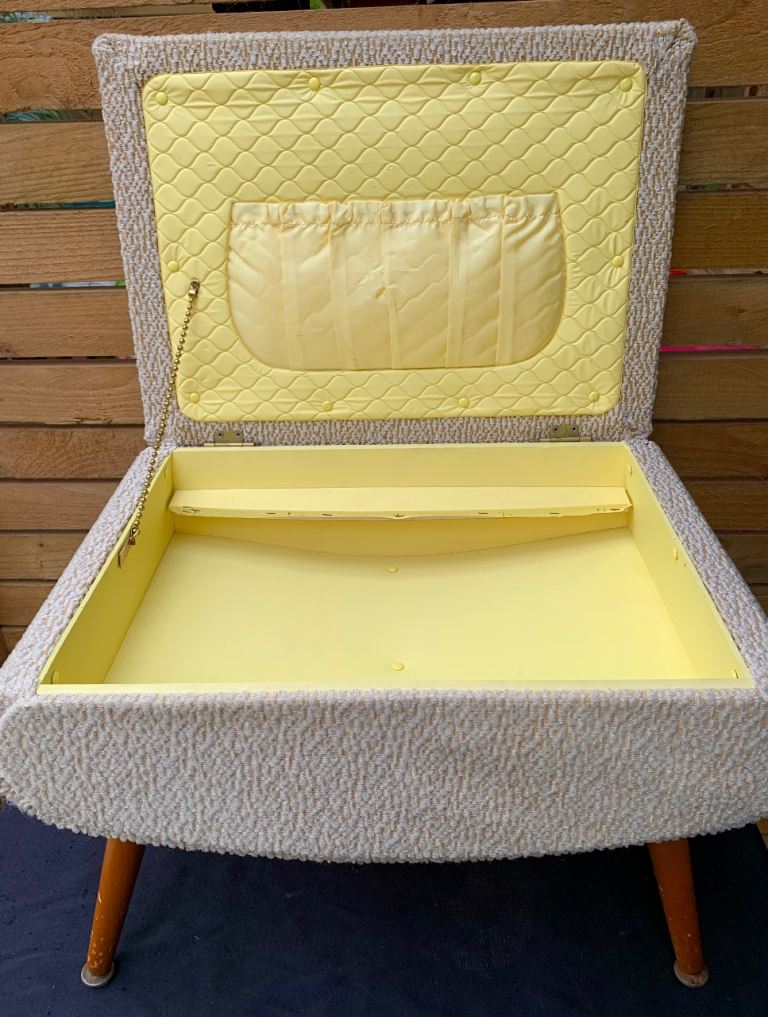 Vintage Mid Century Sherborne Sewing Box Dressing Table Stool with Dansette Legs 50s 60s