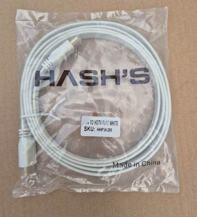 HASH'S - 2m HDMI Cable Lead Flat White – HDTV – New Sealed
