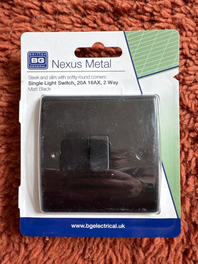 New BG Nexus Metal Single Light Switch – Matt Black