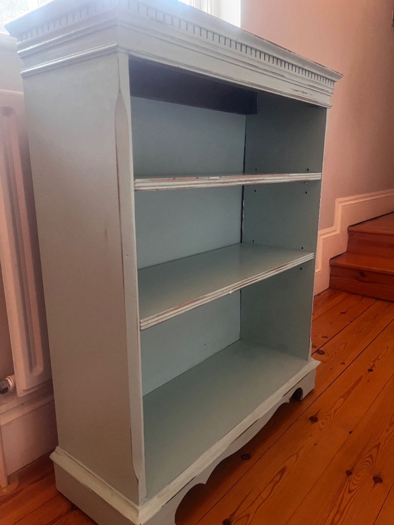 Vintage Light Blue Bookshelf with Decorative Top