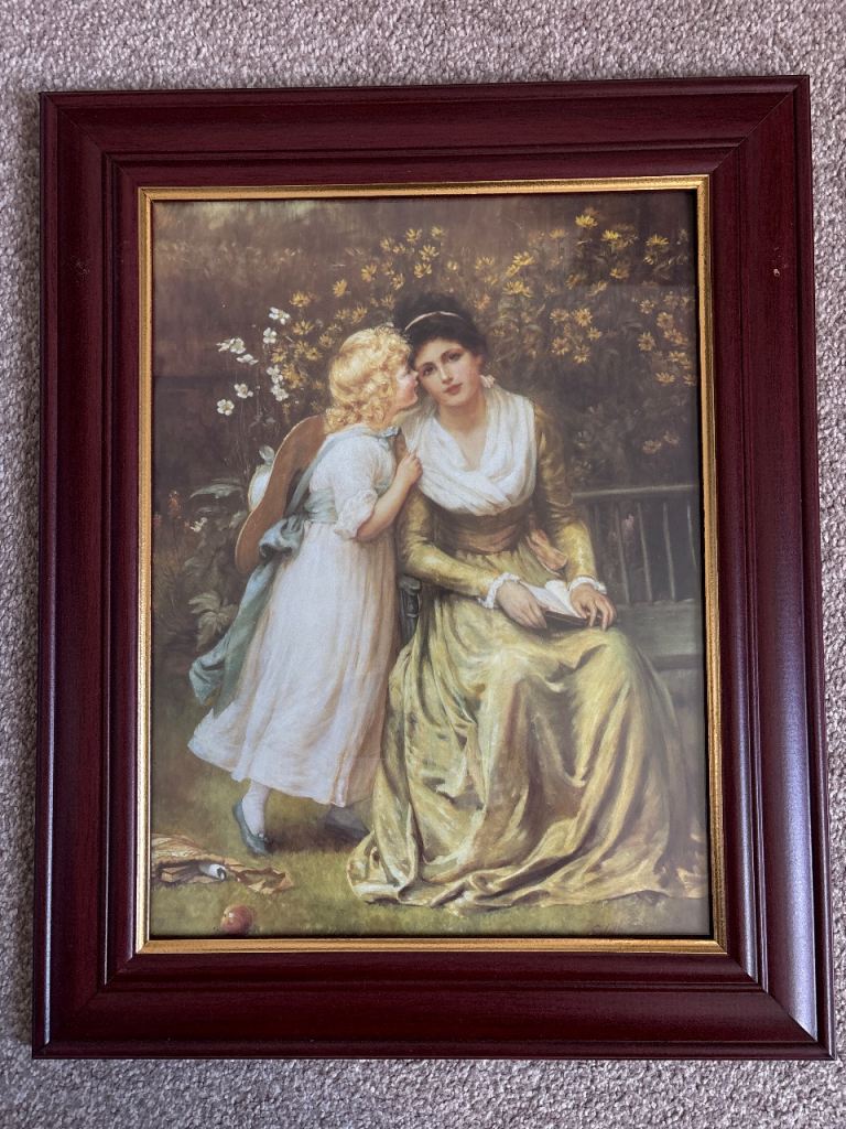 Vintage Framed Print Edith Scannell A Secret Mother Child Whispering Victorian