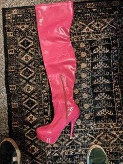 pink patent platform thigh boots size 5 never worn outside  