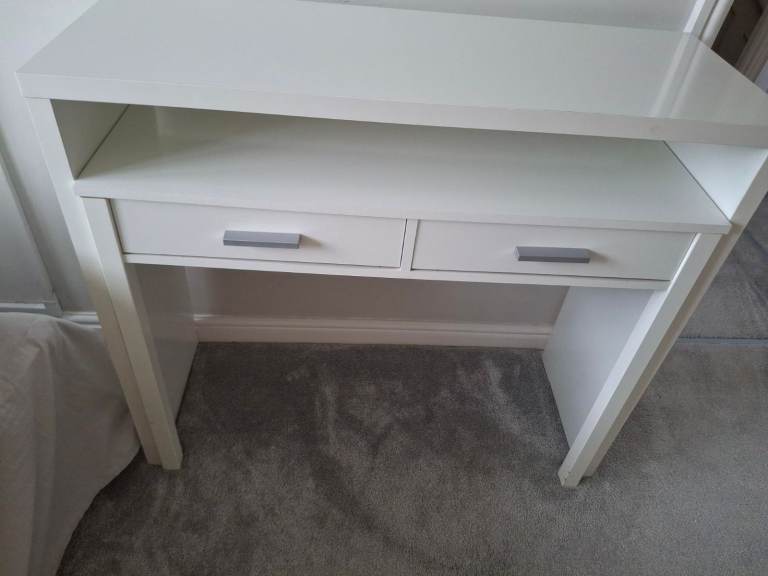 White DESK DRESSING TABLE with x2 DRAWERS extendable 2 in 1. W37cm/L98.5cm/H34.5cm