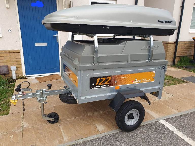 Erde 122.2 classic Trailer with lockable hard top roof bars and roof box 