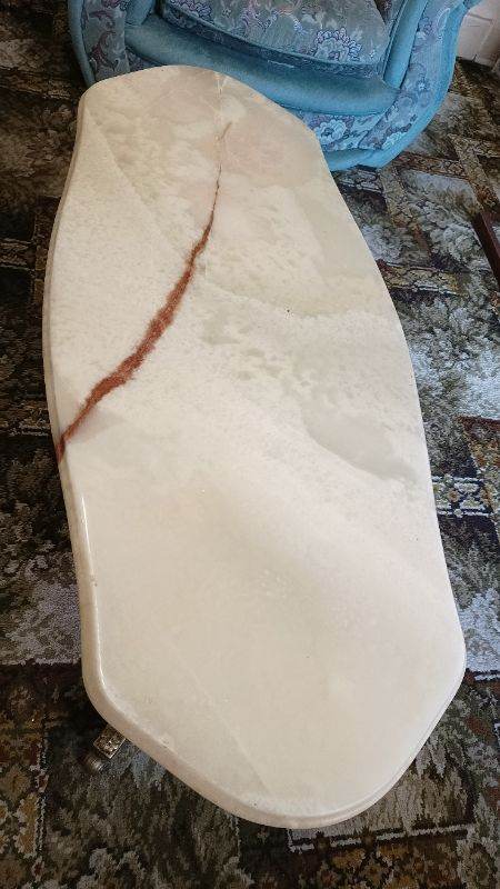 Cream Marble Top Coffee Table with Ornate Base