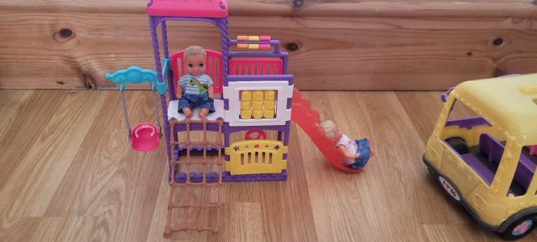 Barbie playground and kids minibus