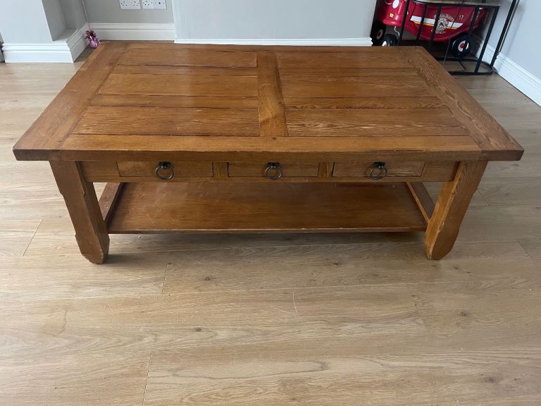 Solid Oak Coffee Table with Drawers – Good Condition