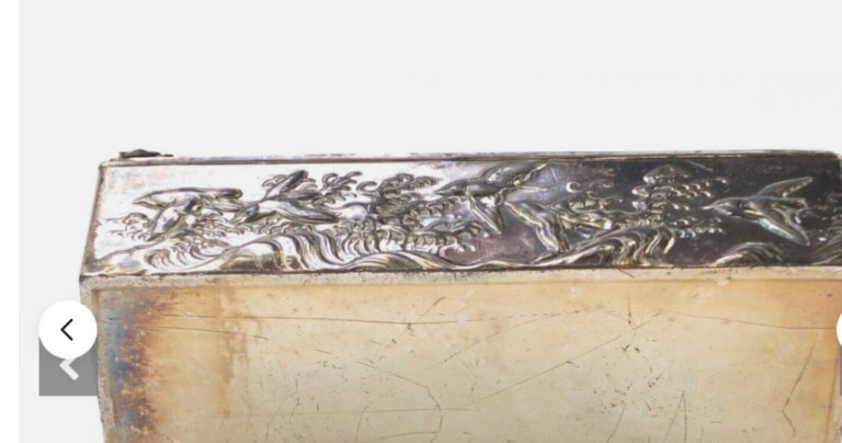 Antique Chinese silver Box  lined with blue cloth 