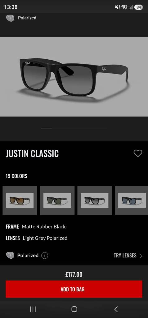 Ray-Ban Justin Classic Sunglasses - Matte Black, Polarized
