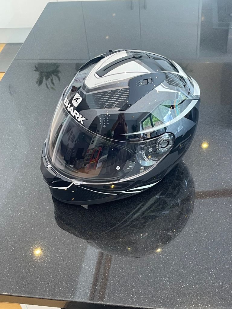SHARK Motorcycle Helmet - Black and White, Good Condition