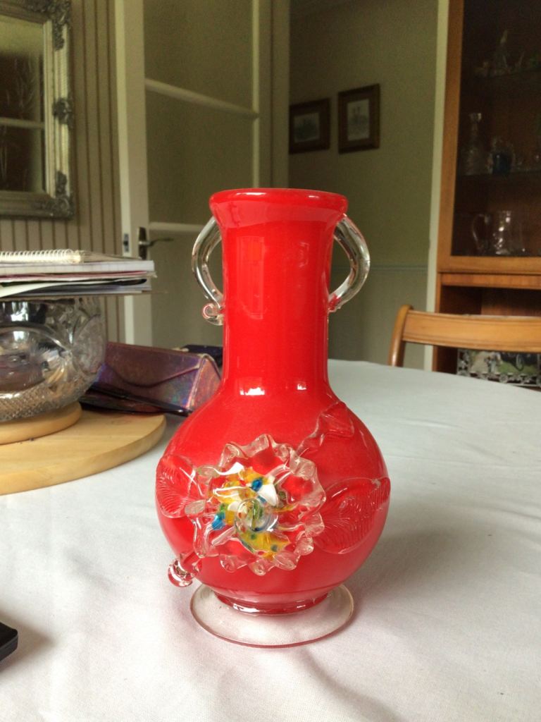 8” Chinese murano style glass vase 